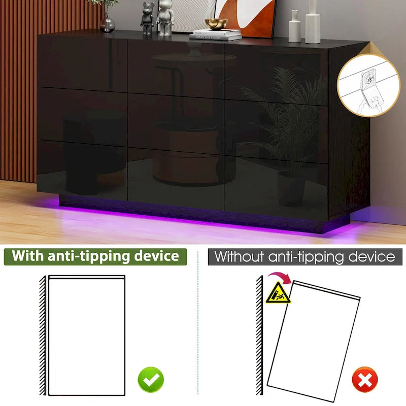 Cassettiera a 9 cassetti, mobile contenitore e organizzatore per camera da letto con luce