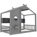 Huisvormig platformbed voor eenpersoonsbed/tweepersoonsbed, peuter-vloerbed, Montessori-kinderbed en speelhuisbed met opbergplank - ModernLuxe