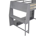 Whisen Wood Twin Size Gaming Loft Bed with Desk, Multi-storage Shelves, LED and a Hanging Clothes Rack