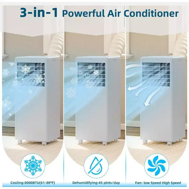 Prijenosni klima-uređaj snage 8K BTU - 3-u-1 hlađenje, odvlaživač i ventilator za 350 četvornih stopa s noćnim načinom rada i jednogodišnjim jamstvom
