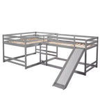 L Shaped Bunk Bed for 4 Kids, Quad Bunk Bed with Slide Full and Twin Wood Bunk Frame for Bedroom Dorm