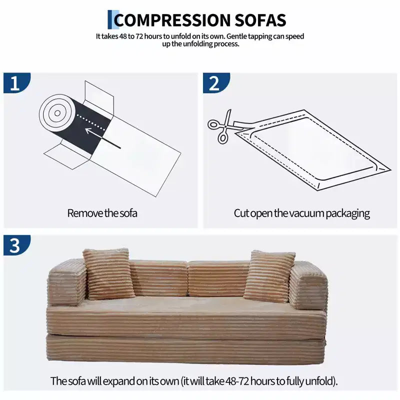 Divano letto trasformabile 5-in-1 da 80,7", in velluto a coste, portata di 1200 libbre, senza montaggio