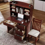 Okak moderner Schreibtisch aus Holz für das Homeoffice mit Tischplatte/Stuhl und Bücherregal, Stauraum-Schreibtisch für Jugendliche und Studierende zum Lernen und Arbeiten