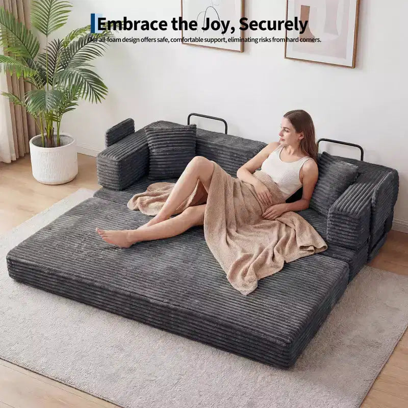 80.7 5-in-1 Convertible Sleeper Sofa Bed 鈥?Corduroy, 1200 lbs, No Assembly
