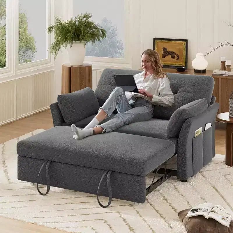 Divano letto trasformabile 3-in-1 Dyonery, divano letto estraibile con tasca laterale e schienale regolabile, montaggio senza attrezzi, divanetto pieghevole