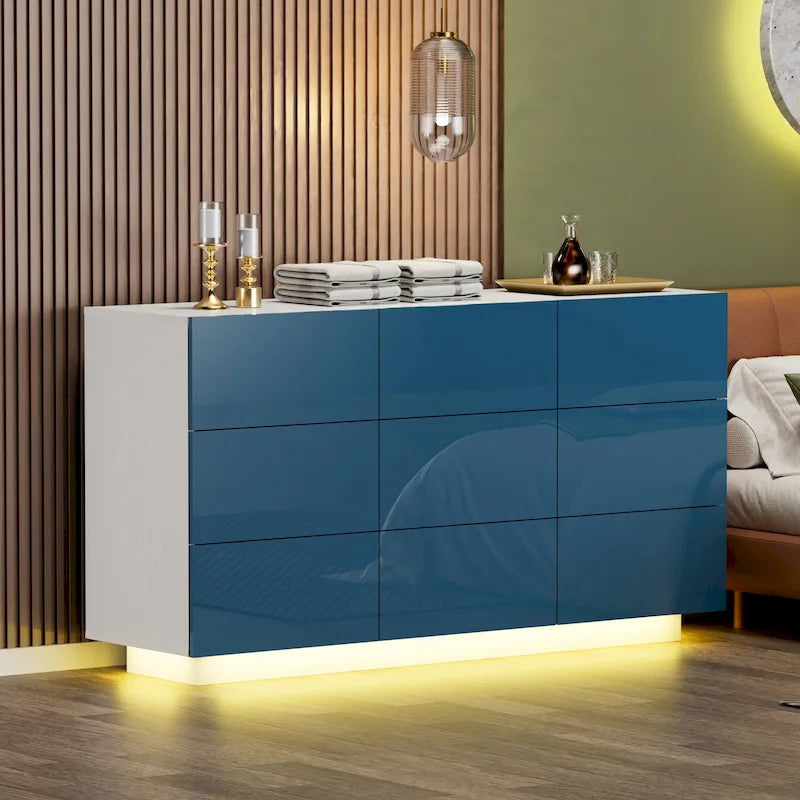 Cassettiera a 9 cassetti, mobile contenitore e organizzatore per camera da letto con luce