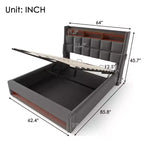 Letto matrimoniale queen size con contenitore idraulico, LED, USB, testiera imbottita, senza rete a doghe, facile da montare