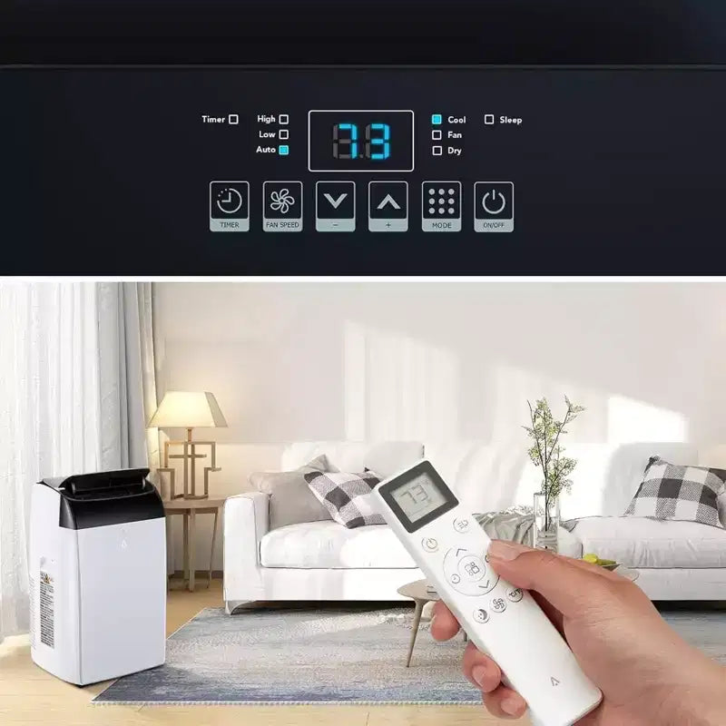GustoWave-airconditioner van 14000 BTU met afstandsbediening, draagbare airco voor kamers tot 750 vierkante voet, wit/zwart