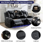 Elektrisch verstellbares Sofa mit kabellosem Ladegerät, Leselampe für das Wohnzimmer, Kunstleder, LED-Beleuchtung, AC-/USB-Anschluss und Getränkehalter, Schwarz