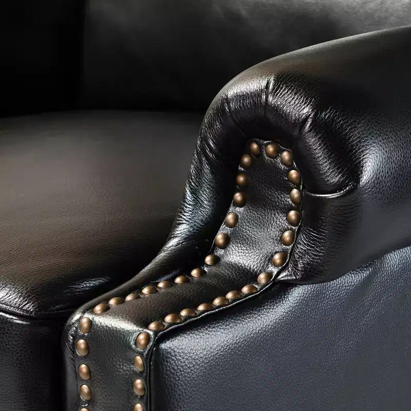 Set van 2 moderne Elisabete-fauteuils met hoge rugleuning van echt leer en vintage spijkerkopafwerking voor woonkamer en slaapkamer| ART OF LIVING DESIGNS