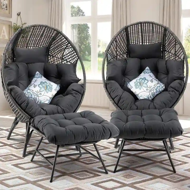 Sedia a uovo da interno FINCATI, sedia a uovo da esterno da 440 libbre, sedia a uovo oversize con pouf, sedia a uovo di lusso e confortevole con poggiapiedi