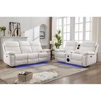 Elektrisch verstellbares Sofa mit kabellosem Ladegerät, Leselicht, LED-Beleuchtung für das Wohnzimmer, Kunstleder, AC-/USB-Anschluss, Getränkehalter, Schwarz