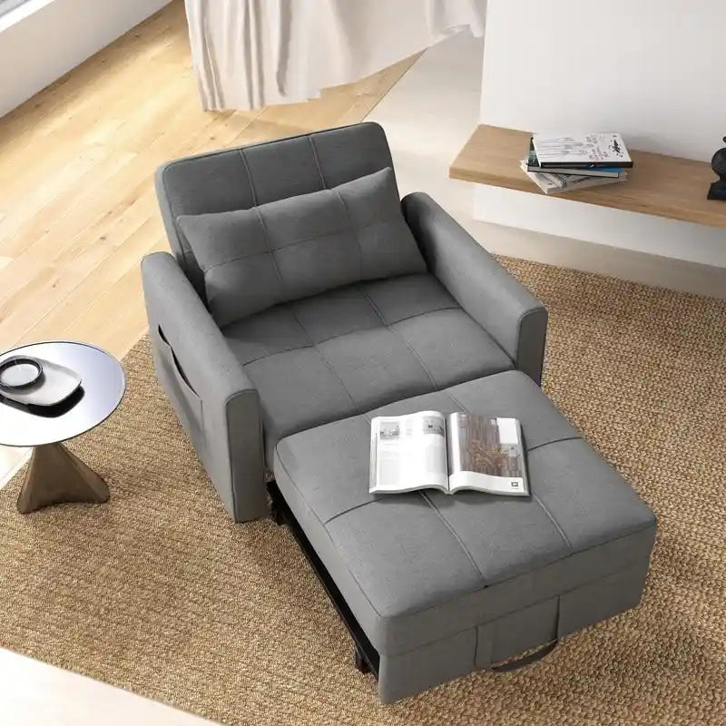 Poltrona letto estraibile 3-in-1, divano lounge imbottito trasformabile, regolabile e pieghevole