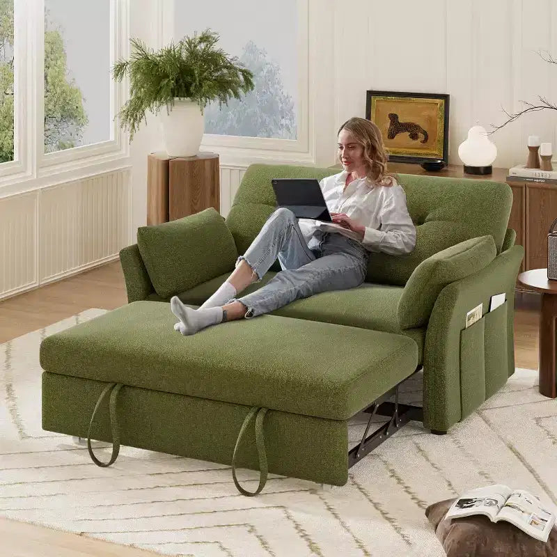Divano letto trasformabile 3-in-1 Dyonery, divano letto estraibile con tasca laterale e schienale regolabile, montaggio senza attrezzi, divanetto pieghevole