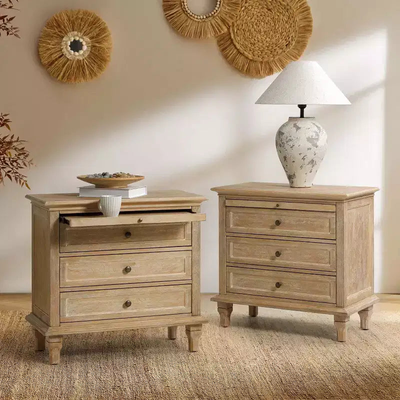 Comodino Giorgio con 3 cassetti e prese integrate, set da 2|HULALA HOME