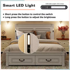 ModernLuxe Queen/King Size Platform Bed with Tall Headboard, Rustic Wood Bed Frame with 2 Drawers, LED Lights & USB Ports