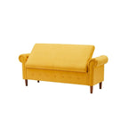 Klupe za pohranu za kraj kreveta u spavaćoj sobi, baršunasti otoman s namotanim naslonima za ruke, dugačka klupa