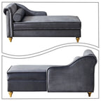 Chaise longue elegante francese rivestita in velluto con contenitore e cuscino