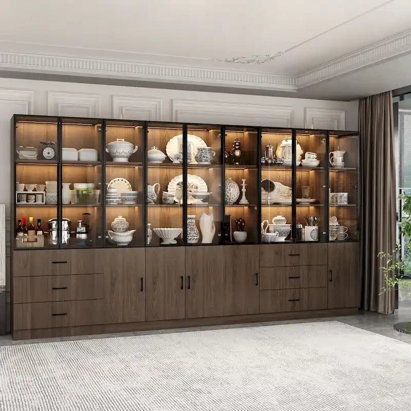 Beleuchteter Schrank aus Aluminium und Glas, individuell anpassbar als Sideboard oder Bücherregal