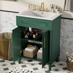 Vanity tal-kamra tal-banju ta’ 24 b’sink taċ-ċeramika, kabinett Shaker, 2 bibien b’għeluq artab u qafas tal-injam solidu għal kamra tal-banju żgħira jew powder room