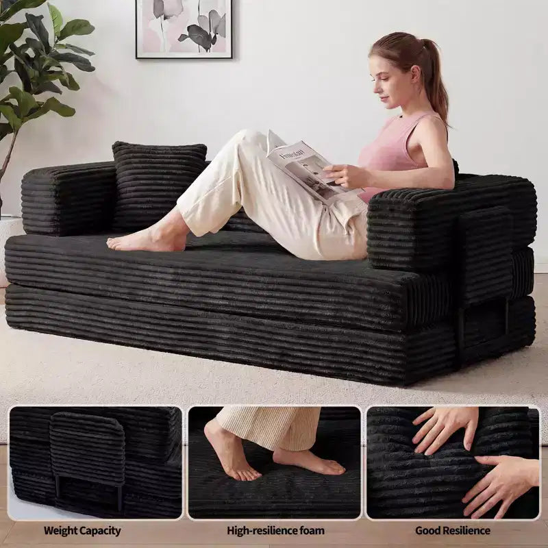 80.7 5-in-1 Convertible Sleeper Sofa Bed 鈥?Corduroy, 1200 lbs, No Assembly