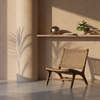 Rustikaler Loungesessel aus Teakholz mit Flechtwerk – Outdoor