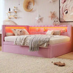 Gestoffeerd platformbed met USB-poorten en ledverlichting - bedframe voor tweepersoonsbed/twin-size met 2 opberglades - moderne slaapkamer