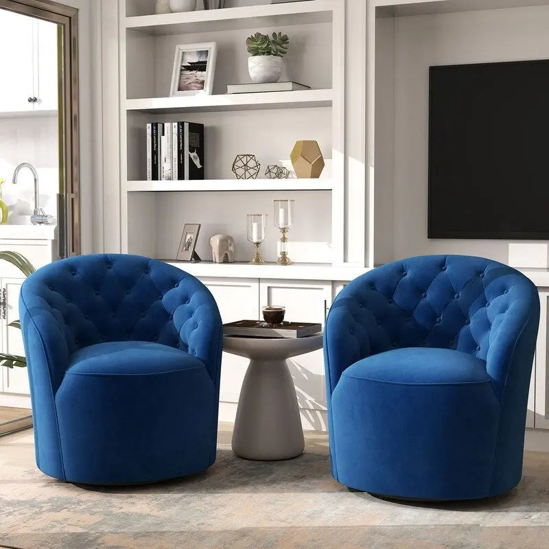Set di 2 poltrone SEYNAR moderne a conchiglia in velluto, girevoli a 360 gradi, con schienale trapuntato con bottoni