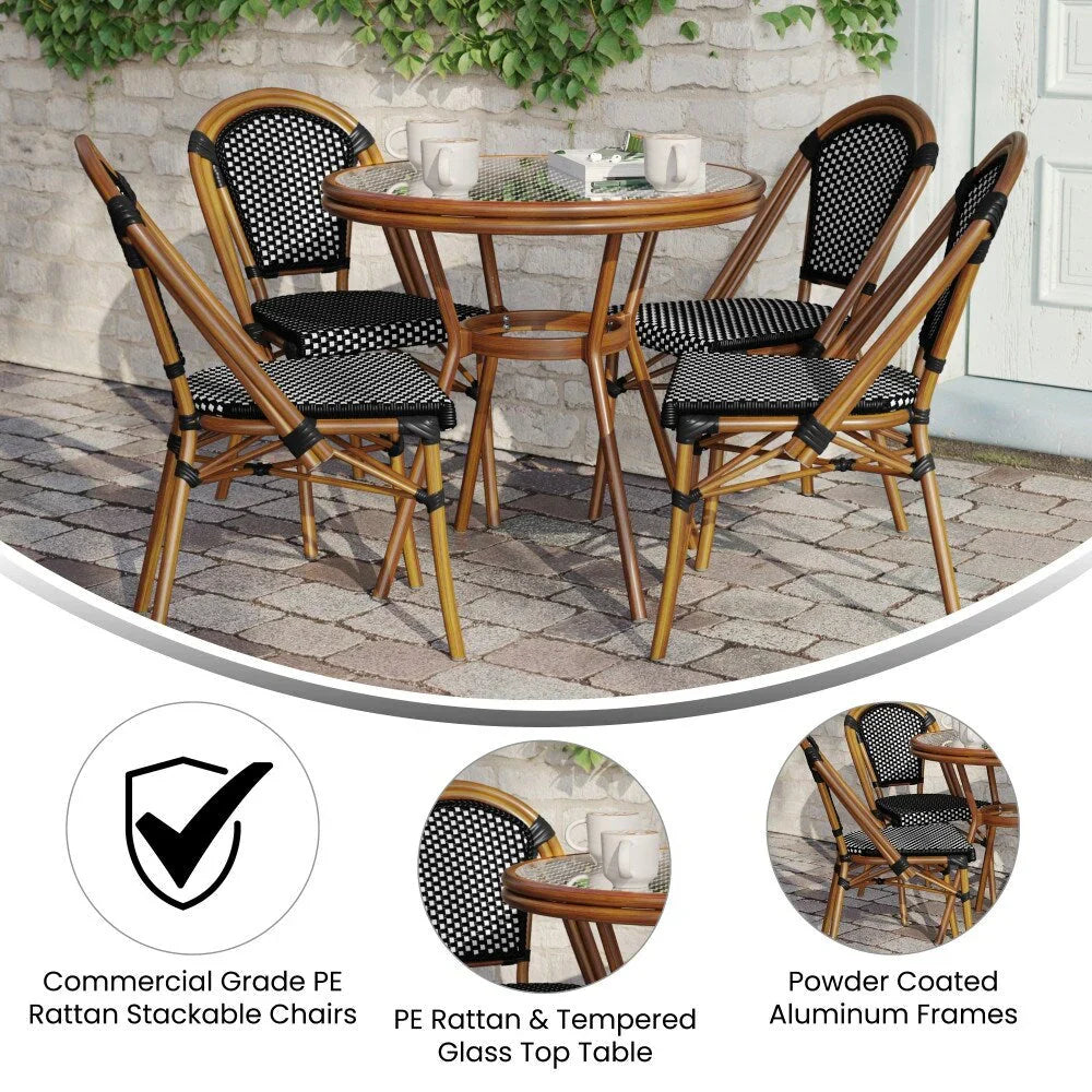 Commerciële bistroset voor binnen en buiten met tafel en vier stoelen