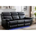Elektrisch verstellbares Sofa mit kabellosem Ladegerät, Leselicht, LED-Beleuchtung für das Wohnzimmer, Kunstleder, AC-/USB-Anschluss, Getränkehalter, Schwarz