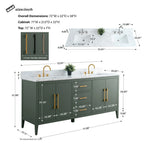 Vanity Art 72 Double Sink Bathroom Vanity Cabinet with Engineered Marble Top