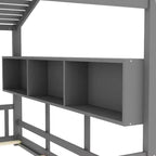 Huisvormig platformbed voor eenpersoonsbed/tweepersoonsbed, peuter-vloerbed, Montessori-kinderbed en speelhuisbed met opbergplank - ModernLuxe