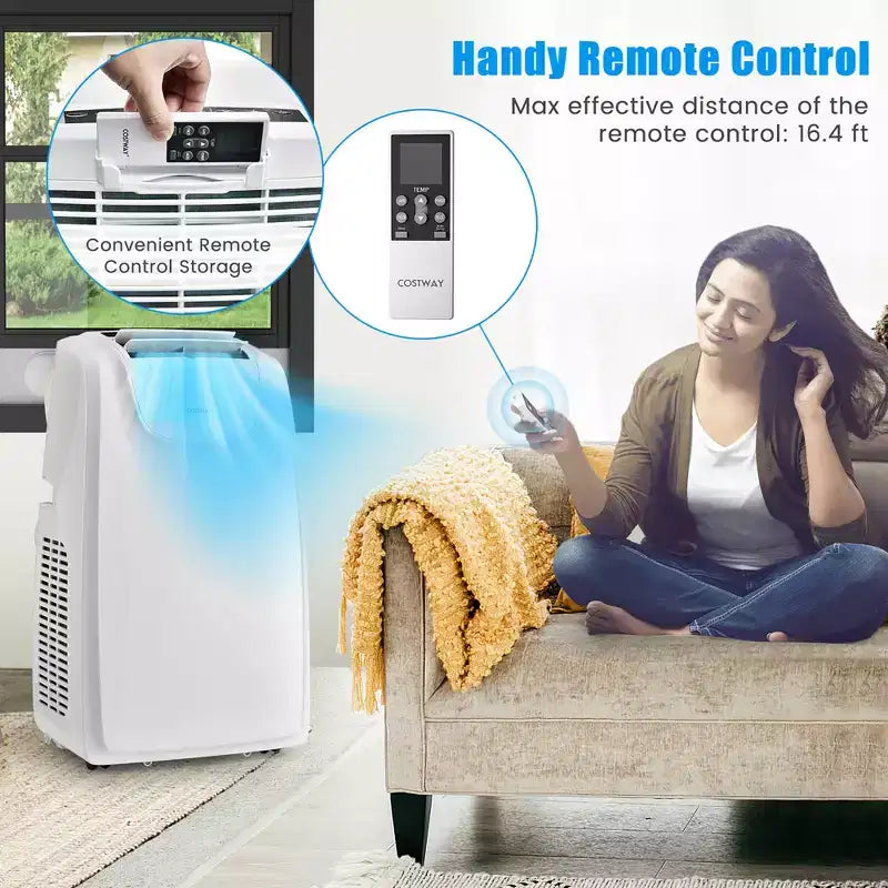 Costway draagbare airconditioner van 8000 BTU (11.500 BTU ASHRAE) met twee slangen, 3-in-1-airconditioningunit met afstandsbediening