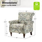Araceli traditionele houten bloemenfauteuil met bekleding, hoge rugleuning en sierspijkerrand| ART OF LIVING DESIGNS