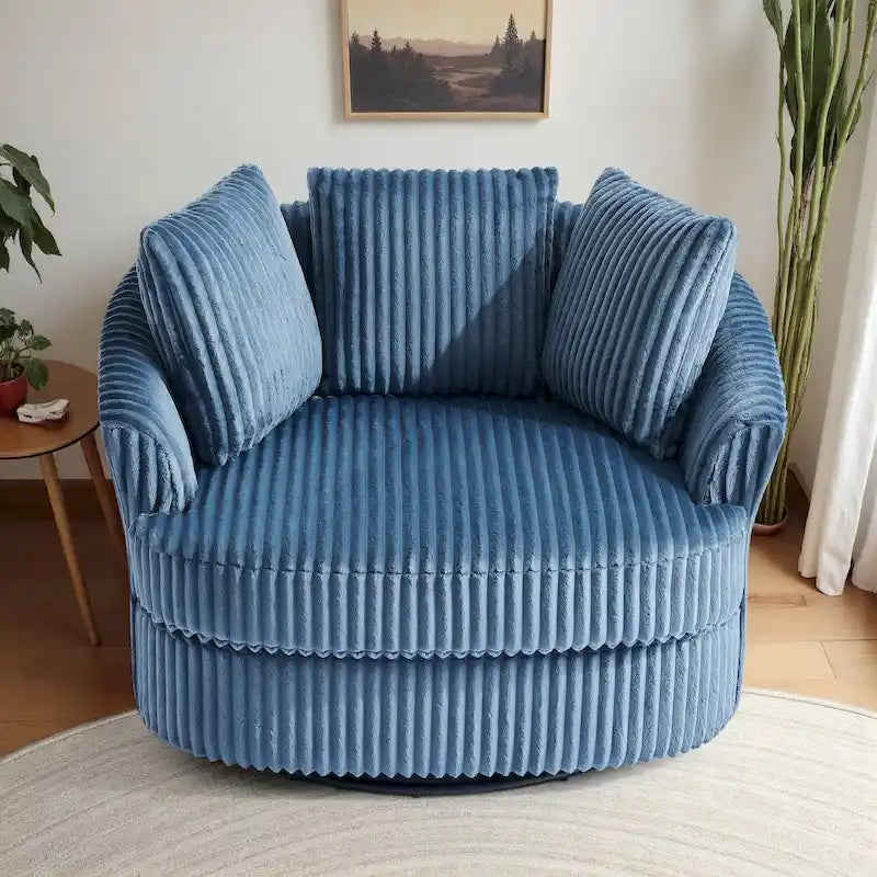 Extra grote 43 W pluche corduroy draaifauteuil met verzonken armleuningen en kuipvorm