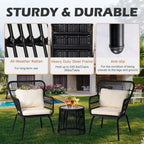 3 Piece Outdoor Wicker Conversation Bistro Set, All-Weather Rattan Furniture Patio Chairs Set with Cushions