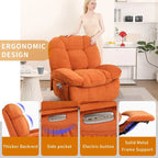 XINMICS draaibare elektrische relaxstoel, massagestoel met schommelstand, verwarming, USB, USB-C en zijvak