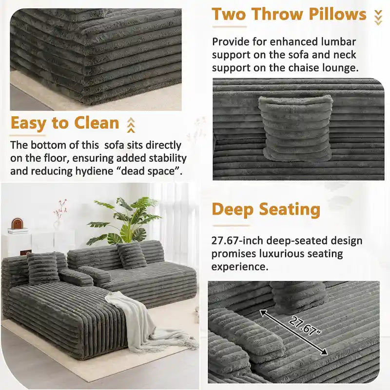 Modularna kutna sofa Cloud, moderna tapecirana sofa s 2 ukrasna jastuka, slobodno kombinirajuća modularna sofa u obliku slova L
