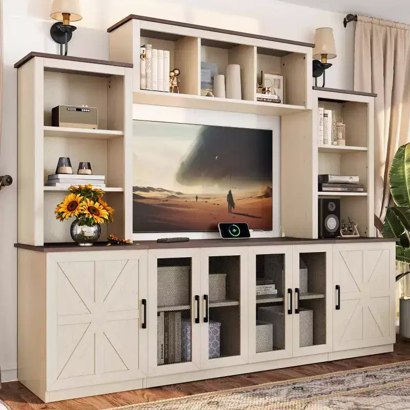 Moderne tv-kast voor een 55-inch tv met oplaadstation, mediaconsole met grote opbergkasten, entertainmentcentrum voor de woonkamer-Panipeachy