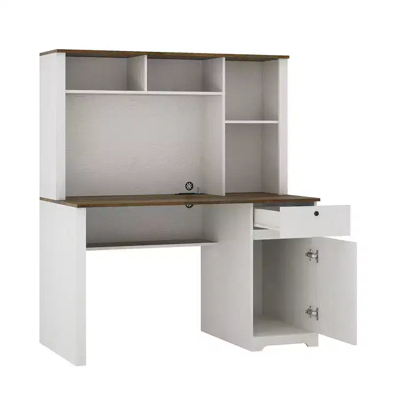 Moderne computerbureau van 51,18 inch met opzetkast en boekenkast, kantoorbureau met veel opbergruimte, schrijf bureau voor studeerkamer en leesruimte
