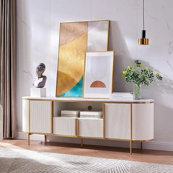 Mobile TV moderno di lusso, centro d'intrattenimento, con piano effetto marmo