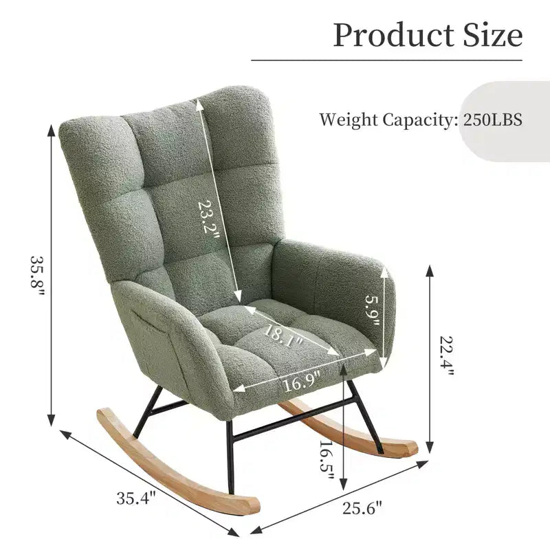 Schommelstoel voor de babykamer, zweefschommelstoel voor borstvoeding, comfortabele accentstoel voor de slaapkamer, zachte teddyfauteuil voor binnen