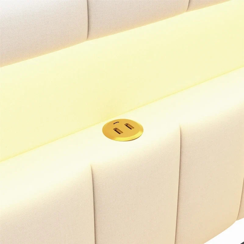 Gestoffeerd platformbed met USB-poorten en ledverlichting - bedframe voor tweepersoonsbed/twin-size met 2 opberglades - moderne slaapkamer