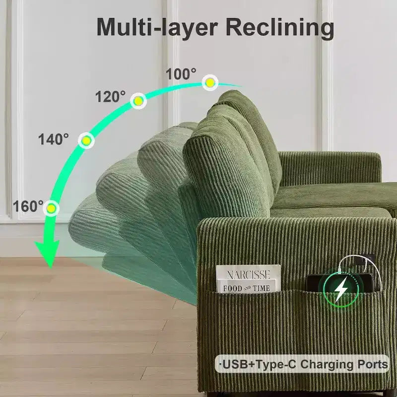 Dyonery 81-Sitzer-Schlafsofa, L-förmiges Ausziehsofa mit wendbarer Recamiere mit Stauraum, USB-Anschluss und verstellbarer Rückenlehne