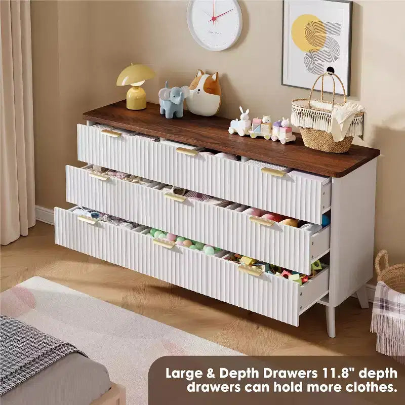 Dressoir met 9 laden en geribbelde voorkant, moderne ladekast, houten dressoir/TV-meubel met gebogen profiel, voor woonkamer of hal