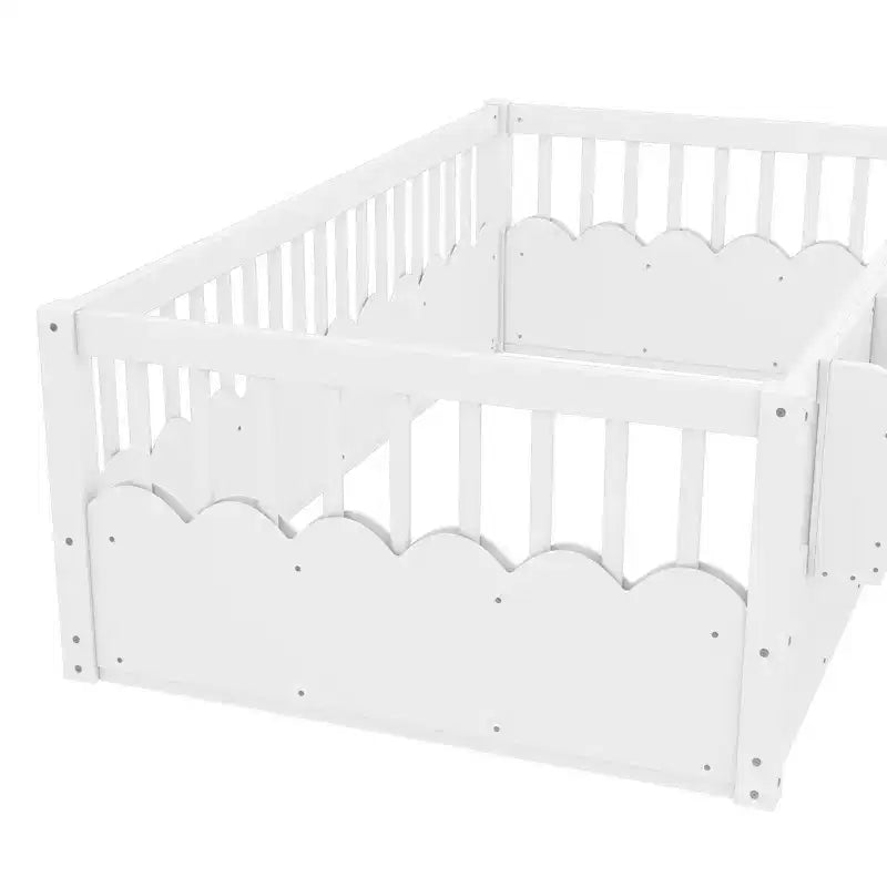 Bellemave Kinder-Bodenbett mit erhöhtem Rausfallschutz und Bücherregal, hölzernes Montessori-Einzelbettgestell für Mädchen und Jungen