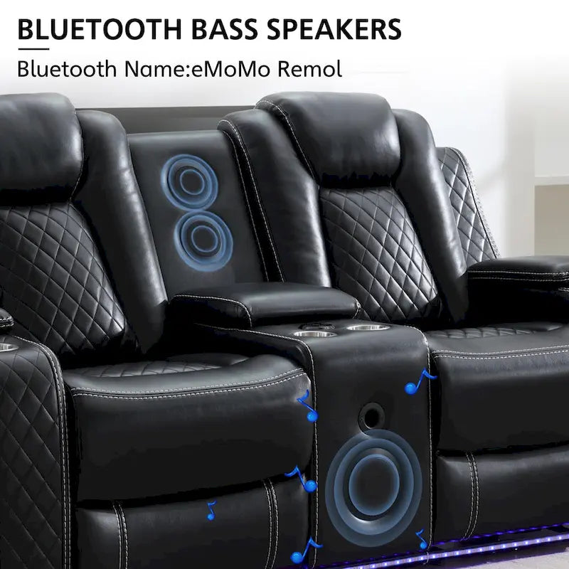 Elektrisch verstellbares Sofa mit kabellosem Ladegerät, Leselampe für das Wohnzimmer, Kunstleder, LED-Beleuchtung, AC-/USB-Anschluss und Getränkehalter, Schwarz
