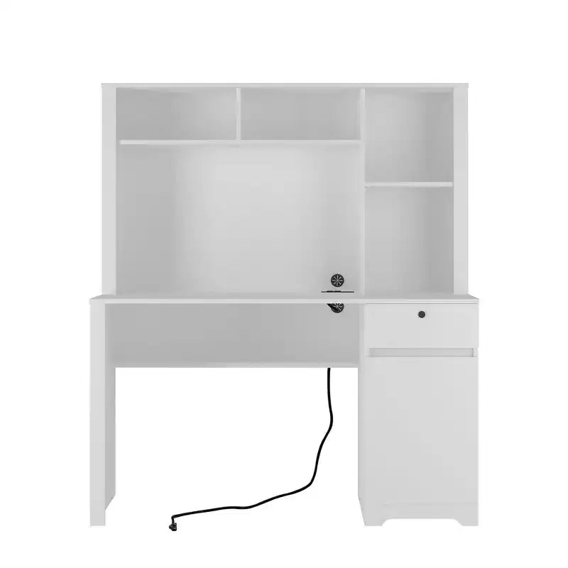 Moderne computerbureau van 51,18 inch met opzetkast en boekenkast, kantoorbureau met veel opbergruimte, schrijf bureau voor studeerkamer en leesruimte