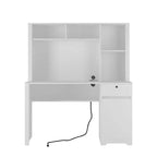 Moderne computerbureau van 51,18 inch met opzetkast en boekenkast, kantoorbureau met veel opbergruimte, schrijf bureau voor studeerkamer en leesruimte