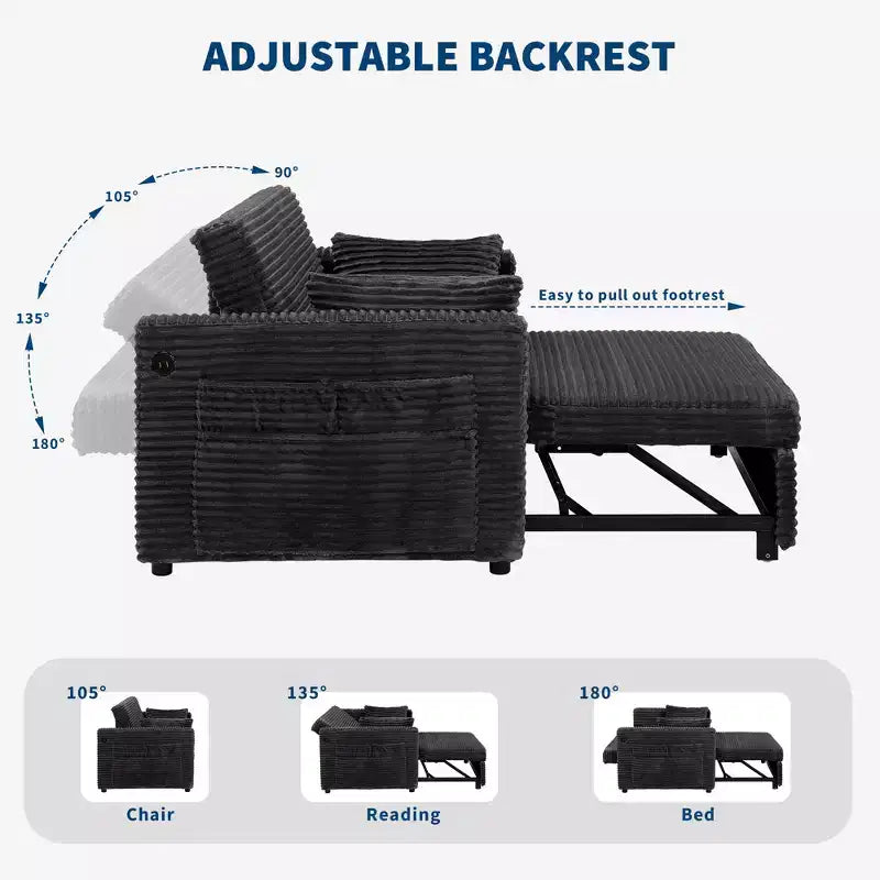 55 converteerbare loveseat-slaapbank met uitschuifbare voetensteun en verstelbare rugleuning, ruimtebesparende bank voor kleine appartementen